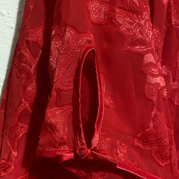 Linda Montreal women's L Red Floral‎ Lace Kimono Robe vintage gown Lingerie Set - Picture 7 of 9